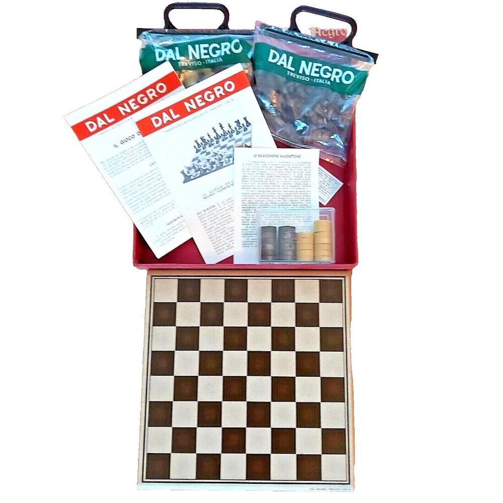 Dal Negro Magnetic Chess and Checker Set- Wood Pieces Metal Board SCACCHI E DAMA